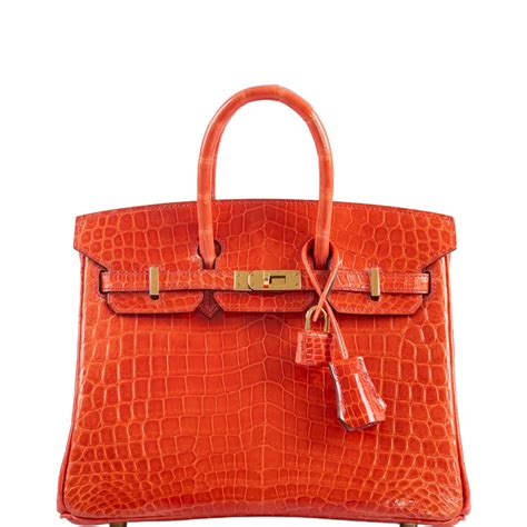 Hermès Birkin 25 Shiny Orange Poppy Nilo Crocodile Gold 